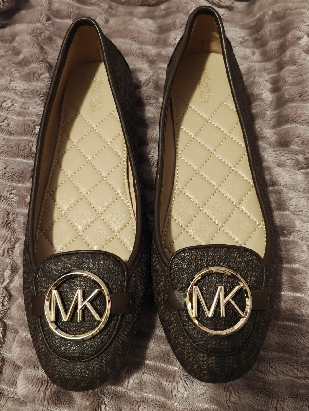 Michael Michael Kors Brown Lillie Logo Quilted Leather Mocassin
